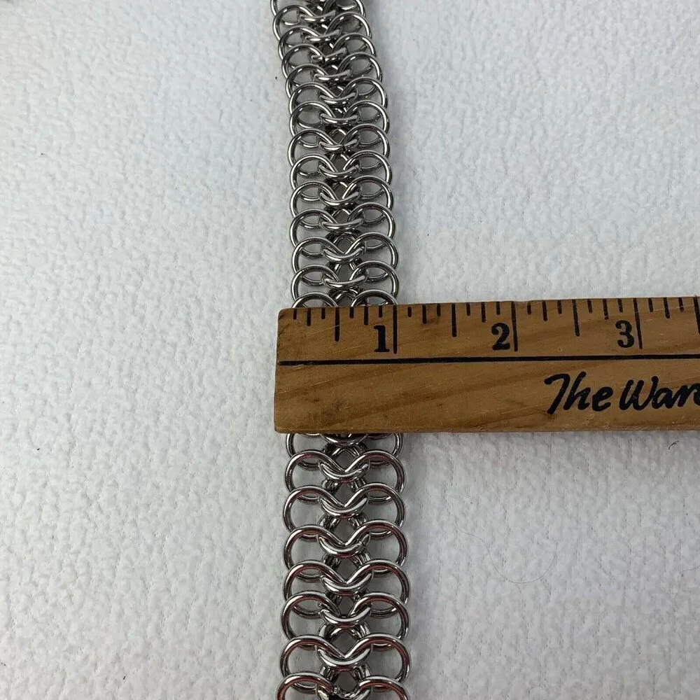 Cache Silver Heavy 3 Row Chain Statement Necklace 1” Wide New - Picture 3 of 9